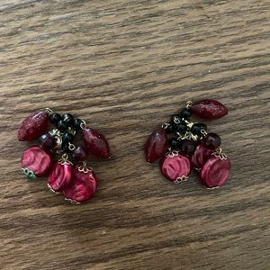 Vintage Artisan Made Red Beaded Clip on Earrings